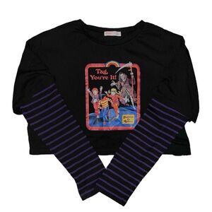 5 for $5‼️ | Romwe “Tag You’re It” Black Long Sleeve Tee with Purple Stripes